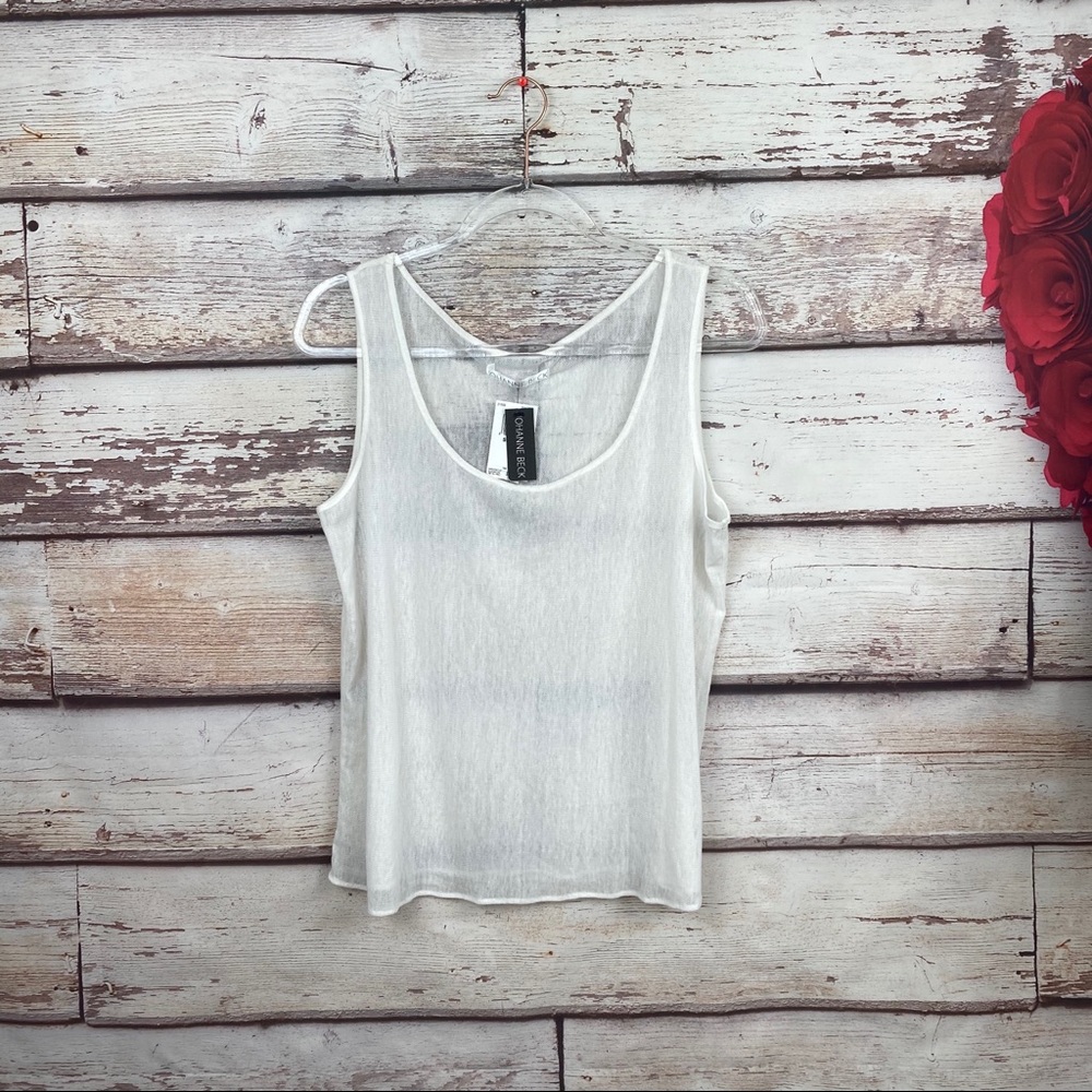 Johanne Beck light sheer knit white fall tank